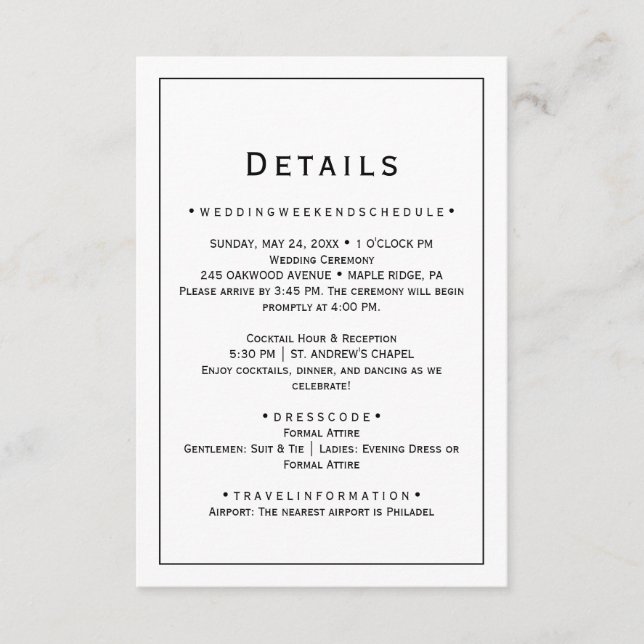 Minimalist Wedding Details Enclosure Card (Front)