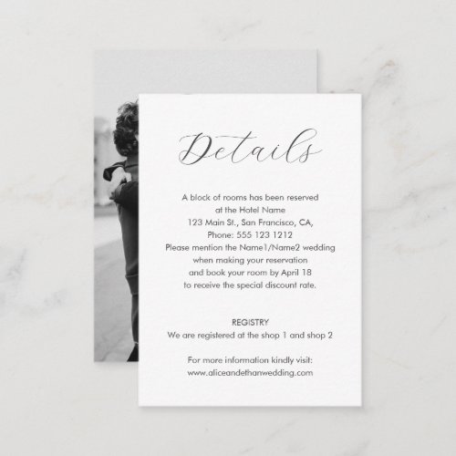 Minimalist Wedding Details Photo Enclosure Card