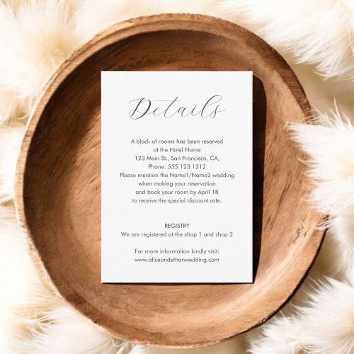 Minimalist Wedding Details Photo Enclosure Card