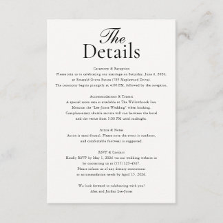 Minimalist Wedding Details Photo White Enclosure Card