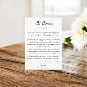 Minimalist Wedding Details Script Photo Enclosure Card