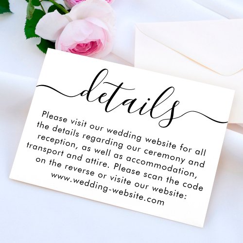 Minimalist Wedding Details Website With QR Code Enclosure Card