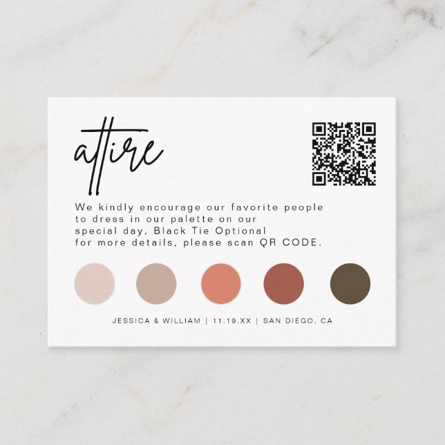 Minimalist Wedding Dress Code Guest Attire QR Code Enclosure Card (Front)