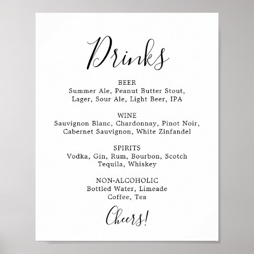 Minimalist Wedding Drinks Menu Sign