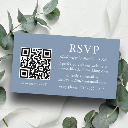 Minimalist Wedding Dusty Blue QR RSVP  Enclosure Card