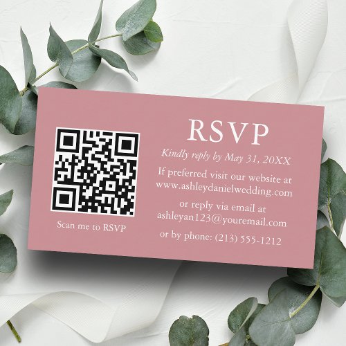 Minimalist Wedding Dusty Rose QR RSVP Enclosure Card