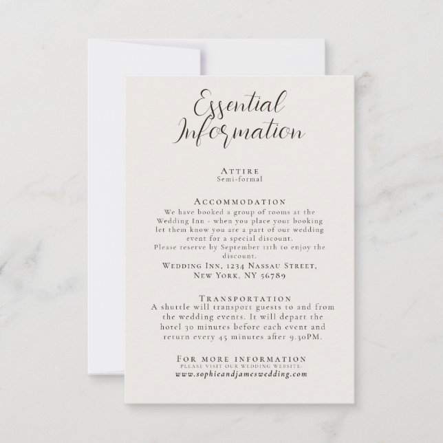 Minimalist Wedding Essential Info Enclosure Card (Front)