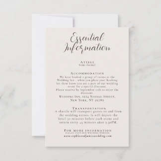 Minimalist Wedding Essential Info Enclosure Card