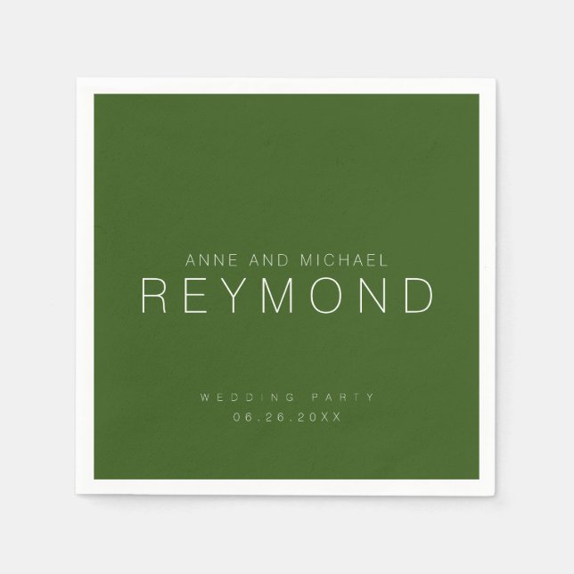 Minimalist Wedding Forest Green Napkins (Front)