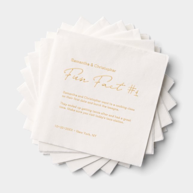 Minimalist wedding fun fact Custom gold foil Napkins (Insitu (Stacked))
