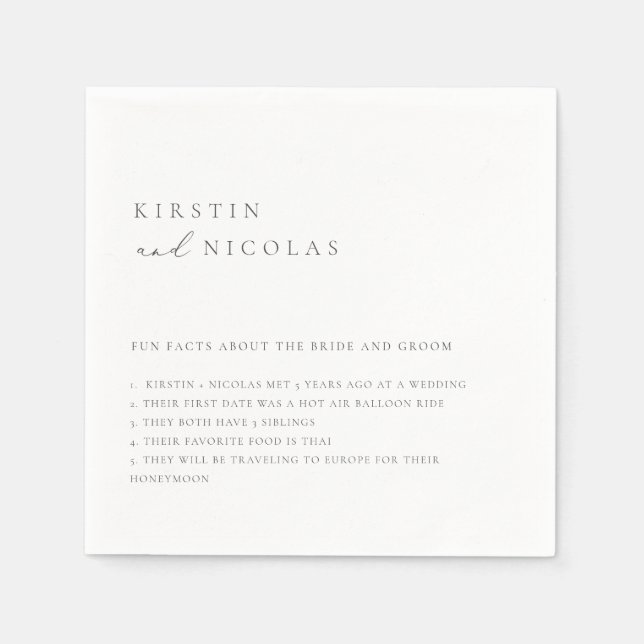 Minimalist Wedding Fun Facts Napkins (Front)