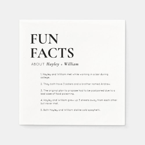 Minimalist Wedding Fun Facts Napkins