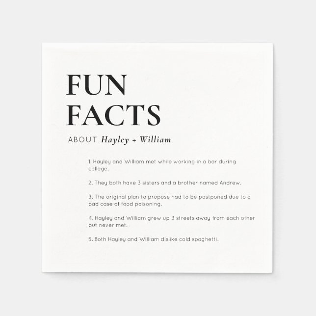 Minimalist Wedding Fun Facts Napkins (Front)