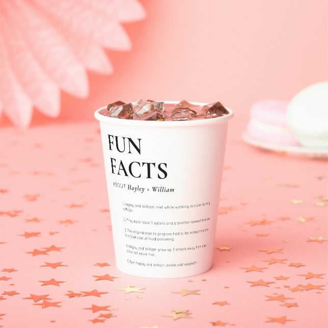 Minimalist Wedding Fun Facts Paper Cups (Insitu)