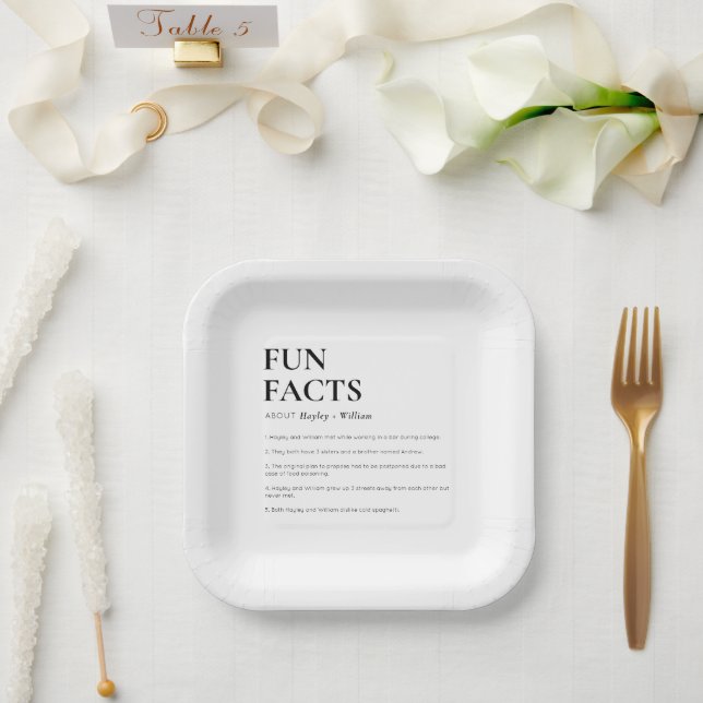 Minimalist Wedding Fun Facts Paper Plates (Wedding)