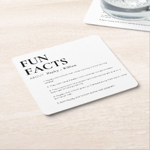 Minimalist Wedding Fun Facts Square Paper Coaster