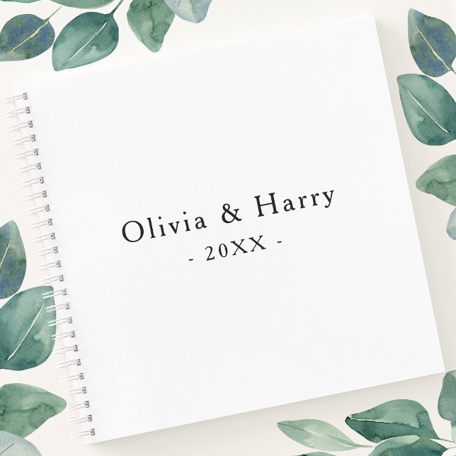 Minimalist Wedding Guest Book | Black White (Uniquely Personalize with the Bride and Groom's Names. Add Custom Year.)
