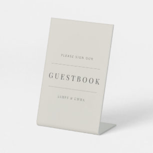 Minimalist Wedding Guest Book Natural Linen Pedestal Sign