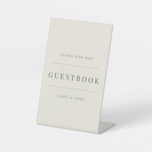 Minimalist Wedding Guest Book Soft Beige Pedestal Sign