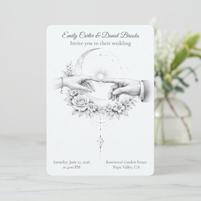 Minimalist Wedding Hands Romantic Couple Invitation (Standing Front)