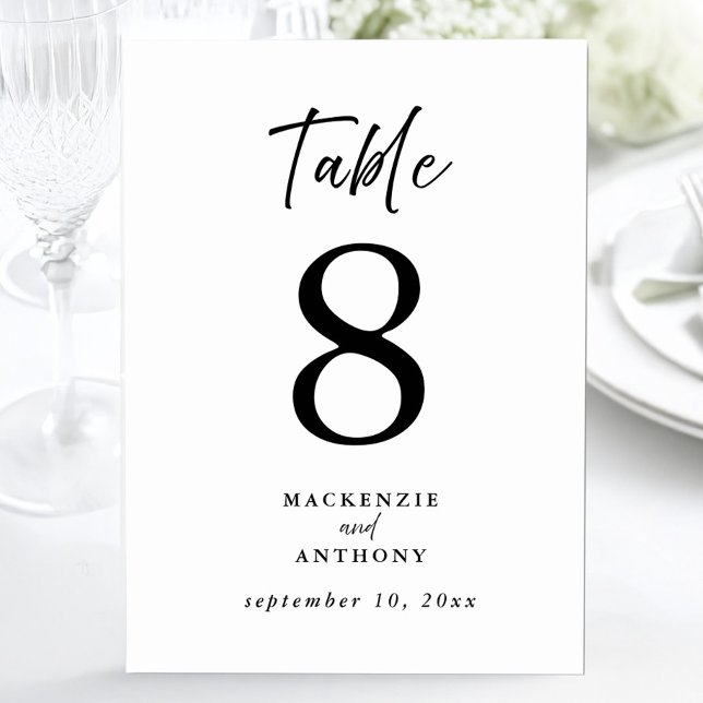 Minimalist Wedding Handwritten Script Black  Table Number (Minimalist Wedding Handwritten Script Black Table Number)