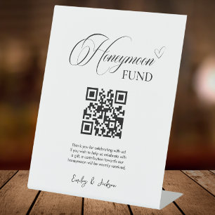 Minimalist Wedding Honeymoon Fund QR Code Pedestal Sign