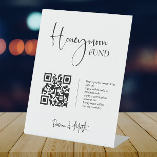 Minimalist Wedding Honeymoon Fund QR Code Pedestal Sign