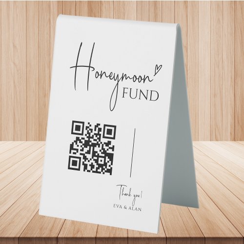 Minimalist Wedding Honeymoon Fund QR Code Table Tent Sign