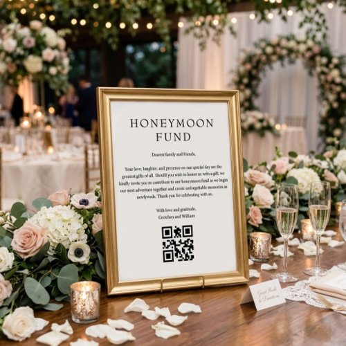 Minimalist Wedding Honeymoon Fund QR Sign