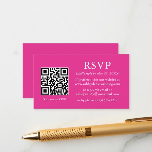 Minimalist Wedding Hot Pink QR RSVP Enclosure Card