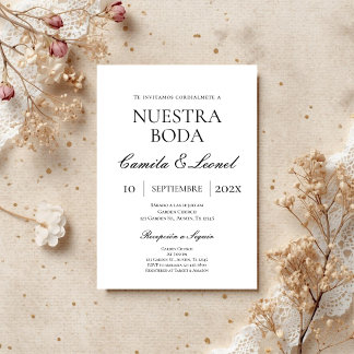 Minimalist Wedding in Spanish Invitation