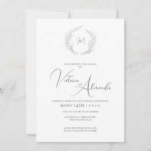 Minimalist Wedding Invitation Hand-Drawn Wreath