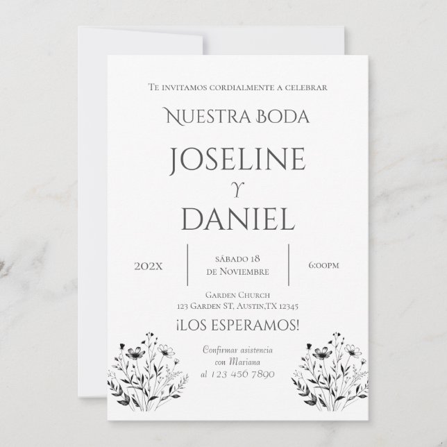 Minimalist Wedding Invitation in Spanish (Front)