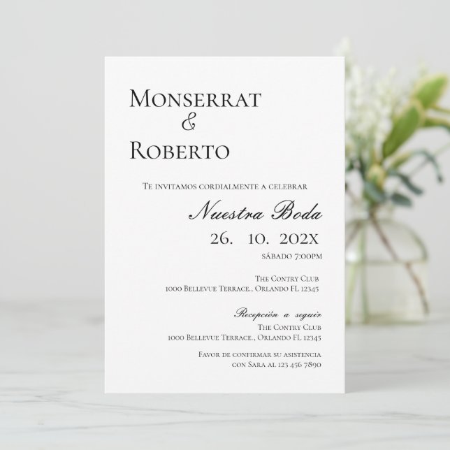 Minimalist Wedding Invitation in Spanish (Standing Front)