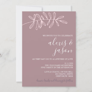 Minimalist Wedding Invitation - Mauve Floral