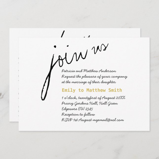 Minimalist Wedding Invitations Modern Script White (Front/Back)