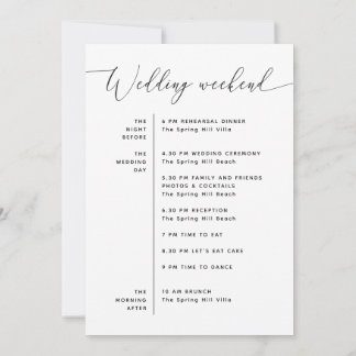 Minimalist Wedding Itinerary | Weekend Timeline Invitation