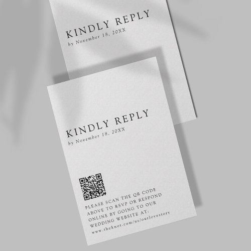 Minimalist Wedding Kindly Reply Online QR Code  RSVP Card