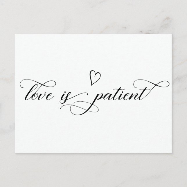 Minimalist Wedding Love is Patient Postponed Announcement Postcard (Front)