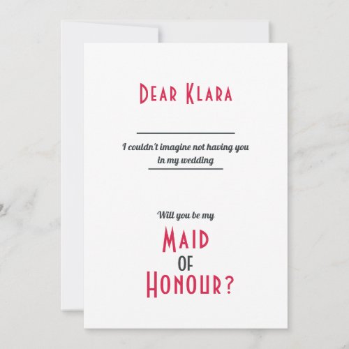 Minimalist Wedding Maid of Honour Invitation