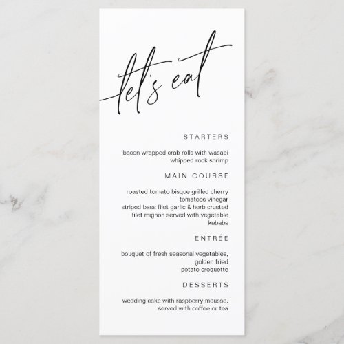 Minimalist Wedding Menu