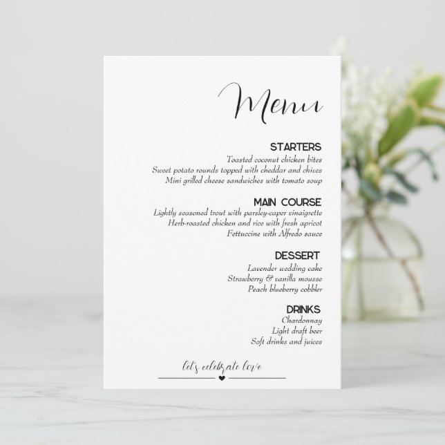 Minimalist Wedding  Menu (Standing Front)