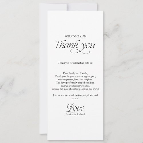 Minimalist Wedding Menu and Thank You Place Card