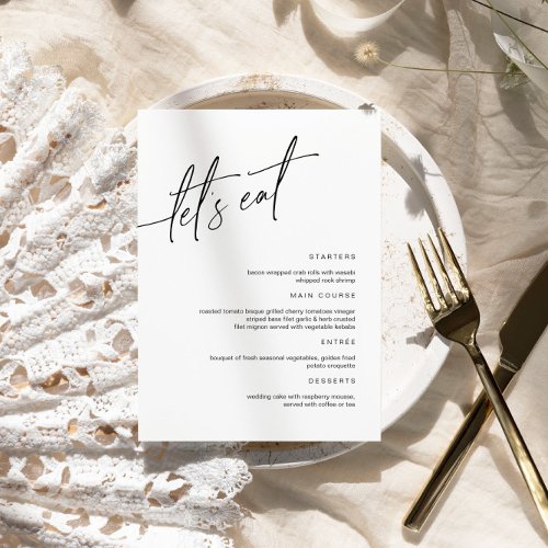 Minimalist Wedding Menu Card