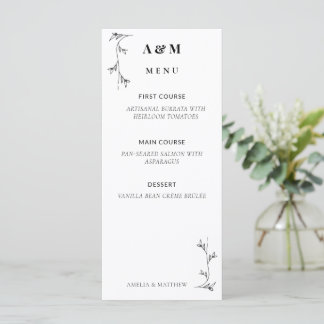 Minimalist Wedding Menu Card,  Modern Aesthetic