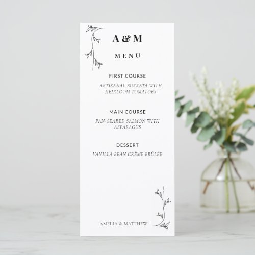 Minimalist Wedding Menu Card,  Modern Aesthetic