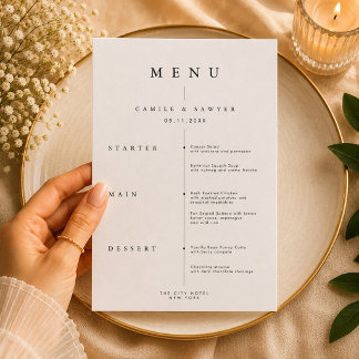 Minimalist Wedding Menu Card Modern Elegant Recept