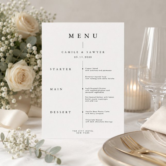 Minimalist Wedding Menu Card Modern Elegant Recept (Creator Uploaded)