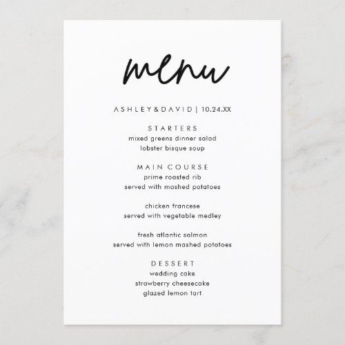 Minimalist Wedding Menu Cards | Modern Menu