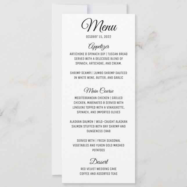 Minimalist Wedding Menu Invitation (Front)